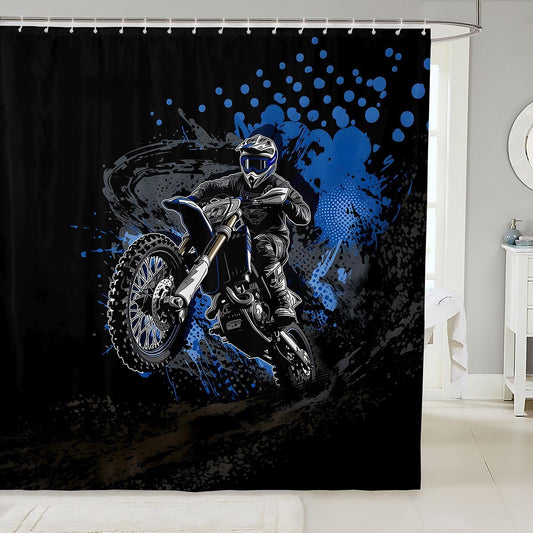 Feelyou Dirt Bike Shower Curtain for Bathroom Decor Racing Motocross Bath Curtain for Stalls Bathtubs Extreme Sports Bathroom Accessories Waterproof Polyester Fabric with 12 Hooks 72"x78"
