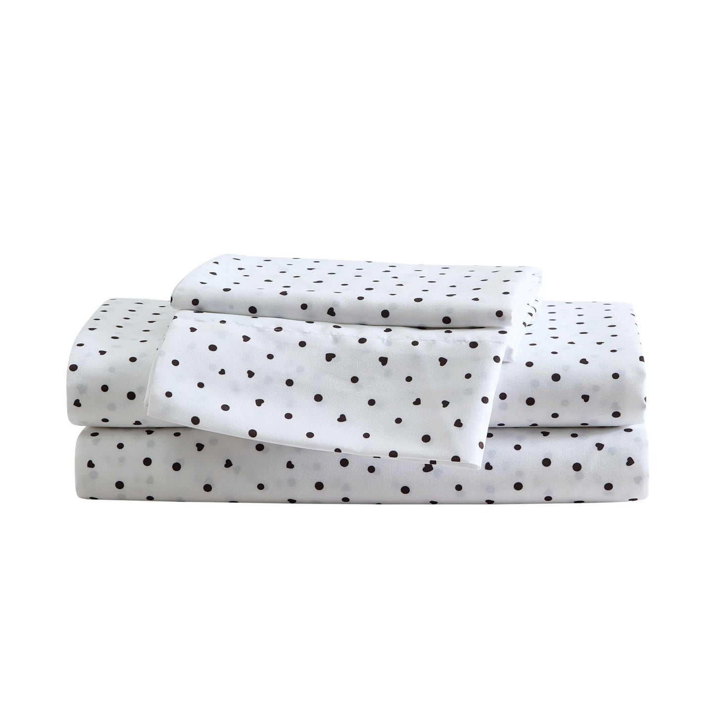 Betsey Johnson - Queen Size Sheet Set, Ultra-Soft Bedding with Smooth Feel, Deep Pockets, Bed Sheets with Matching Fitted Sheet & Pillowcases (Polka Dot Heart Black)