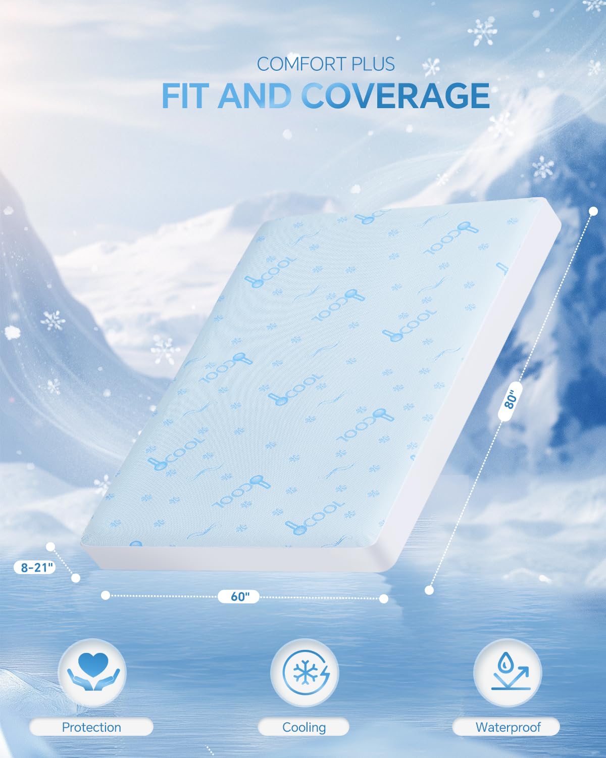 Kmall Cooling Queen Size Mattress Protector - 100% Waterproof & Breathable Cool 3D Air Fabric Bed Mattress Cover, Ultra Soft Noiseless Mattress Pad for 8"-21" Deep Pocket, Machine Washable (White)