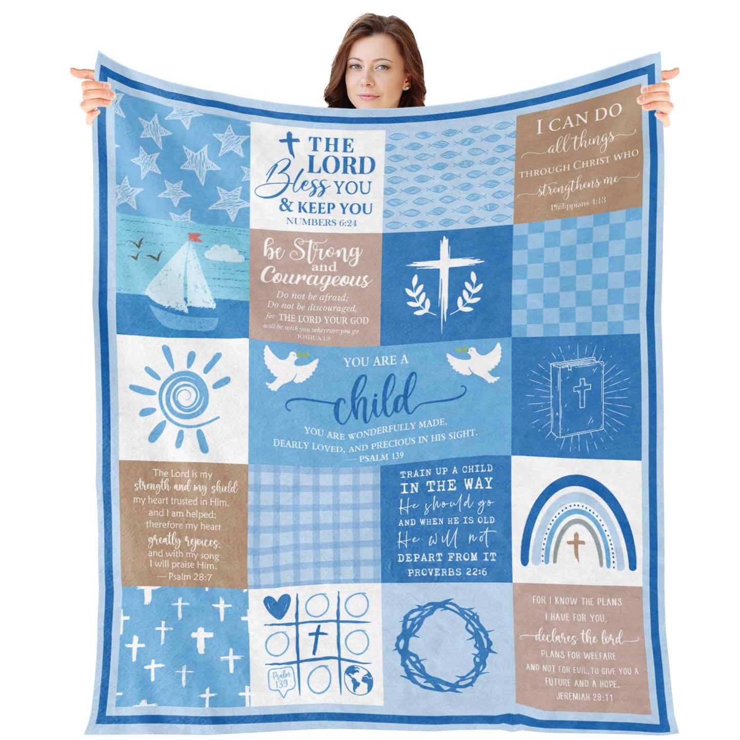 Wxiben Baptism Blanket Gifts for Boys - Christian Gifts for Men Teens Inspirational Religious Soft Flannel Throw Blanket First Confirmation Birthday Gift for Home Sofa Couch 60 x 50 Inches