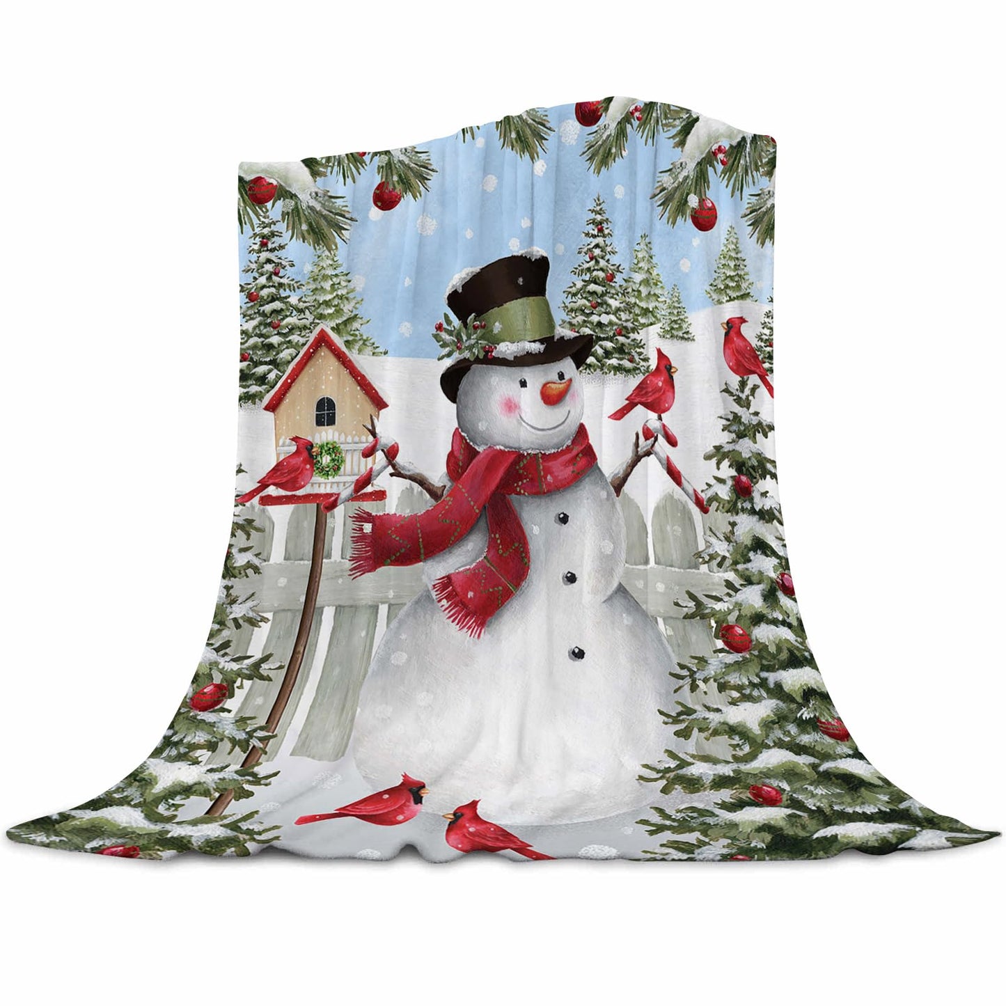 Christmas Fleece Blanket for Bed, Snowman and Birds Flannel Throw Blanket for Kids and Adults - Super Soft Plush Snowman Blanket Throw Plush Blanket for Snow Lovers 50X60 Inches