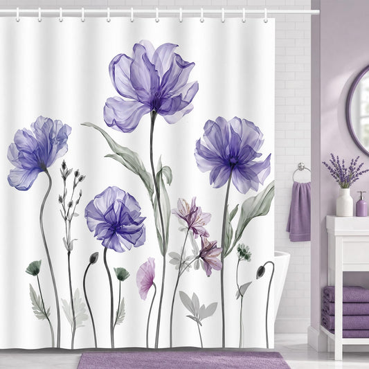 ZCHOMI Purple Floral Shower Curtain Watercolor Lavender Flower Botanical Elegant Bathroom Decor Waterproof Polyester Fabric Bath Curtain 72 x 72 Inch with 12 Hooks