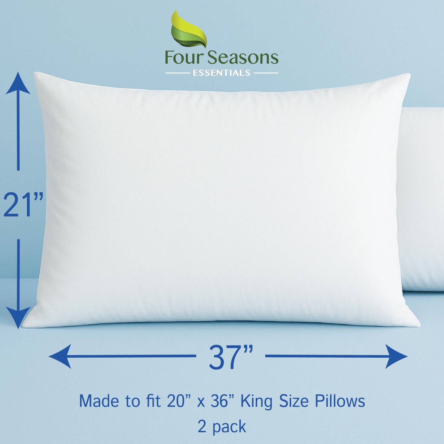 Four Seasons Essentials Waterproof King Pillow Protectors (Set of 2) – Zippered Pillow Cover Hypoallergenic Dust Allergy Proof Encasement