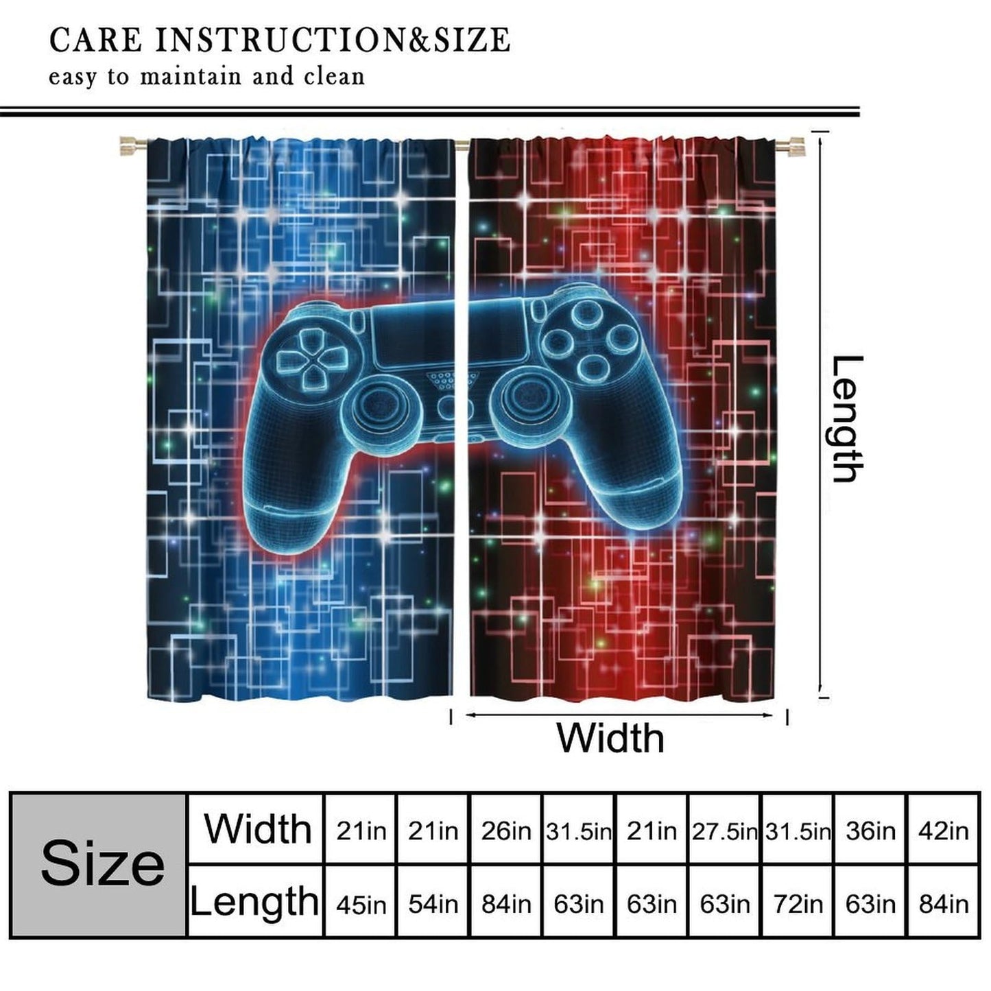 wlsgdsg Gaming Curtains for Boys,Gamepad for Gamer Kids Teen Red Blue Splashed Ink Cartoon Game Controller Playroom Window Treatments for Nursery Bedroom Living Room Teenager 42x45in（No Blackout）