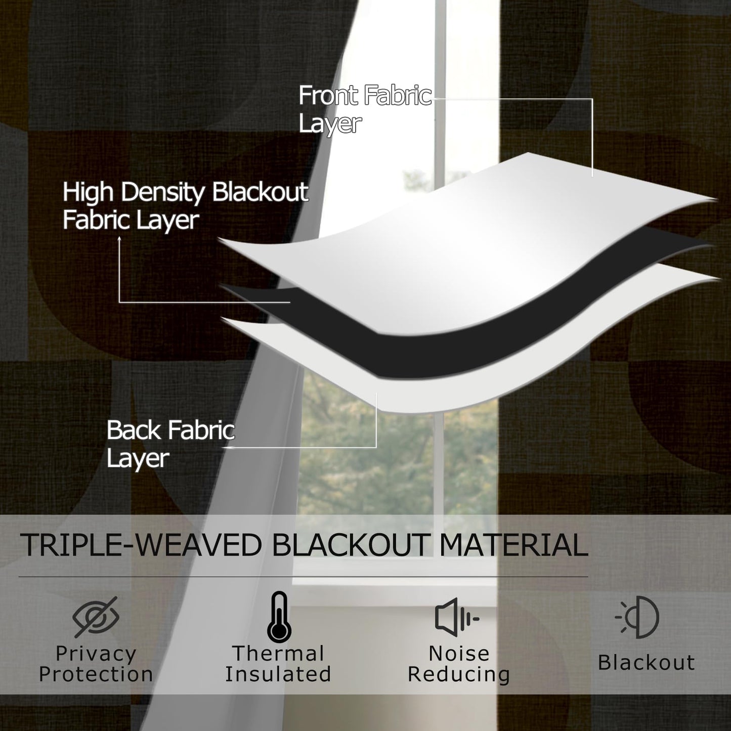 Solvivae Modern Mid Century Blackout Curtains 63 Inch Length, Abstract Geometric Mustard Curtains for Bedroom Living Room, Room Darkening Thermal Insulated Grommet Drapes, Patterned Window Treatments