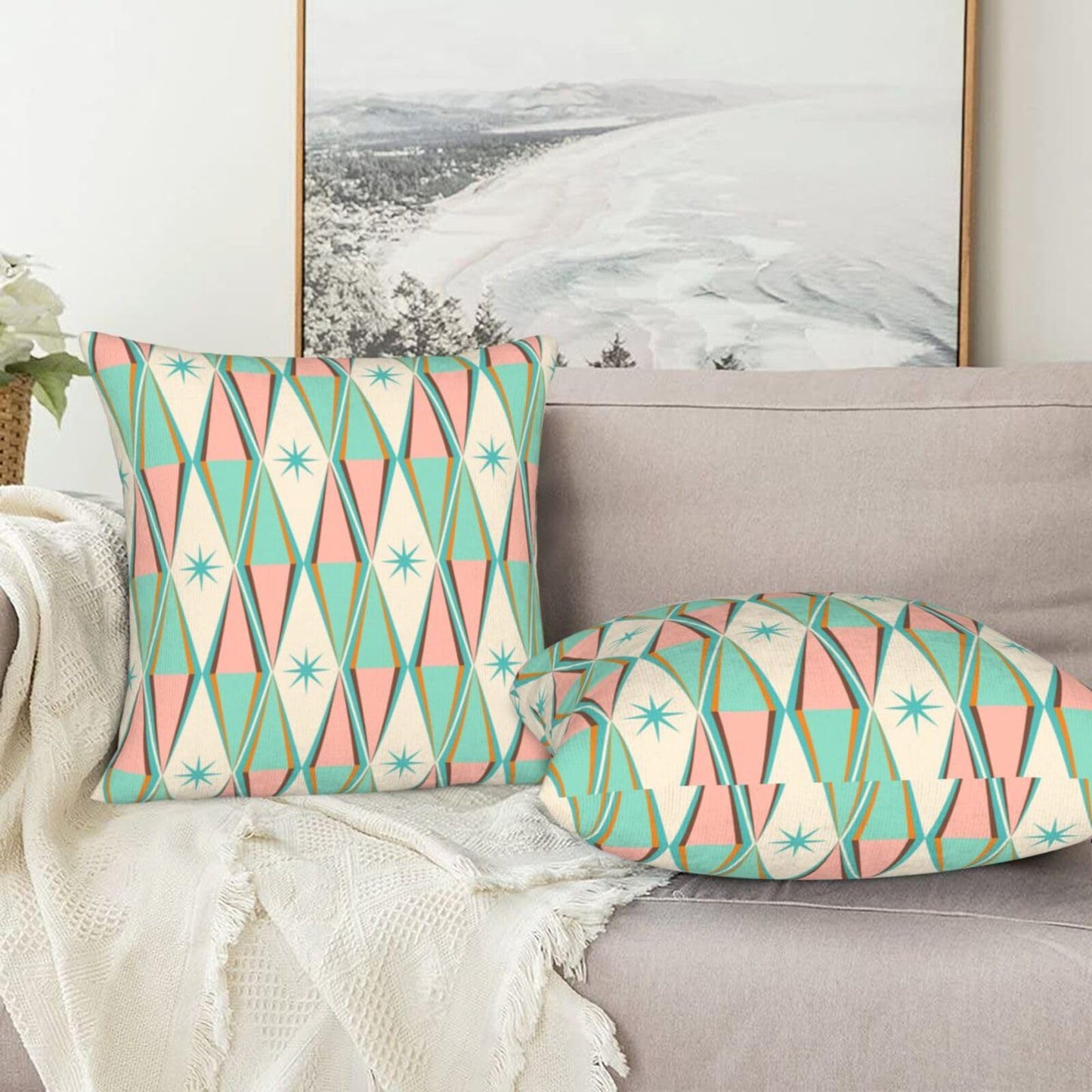 aipoase Mid Century Throw Pillow Covers 18 X 18 Inch Set of 2 Pillow Cases Decoration Cushion Cover for Sofa Bedroom Living Room Outdoor