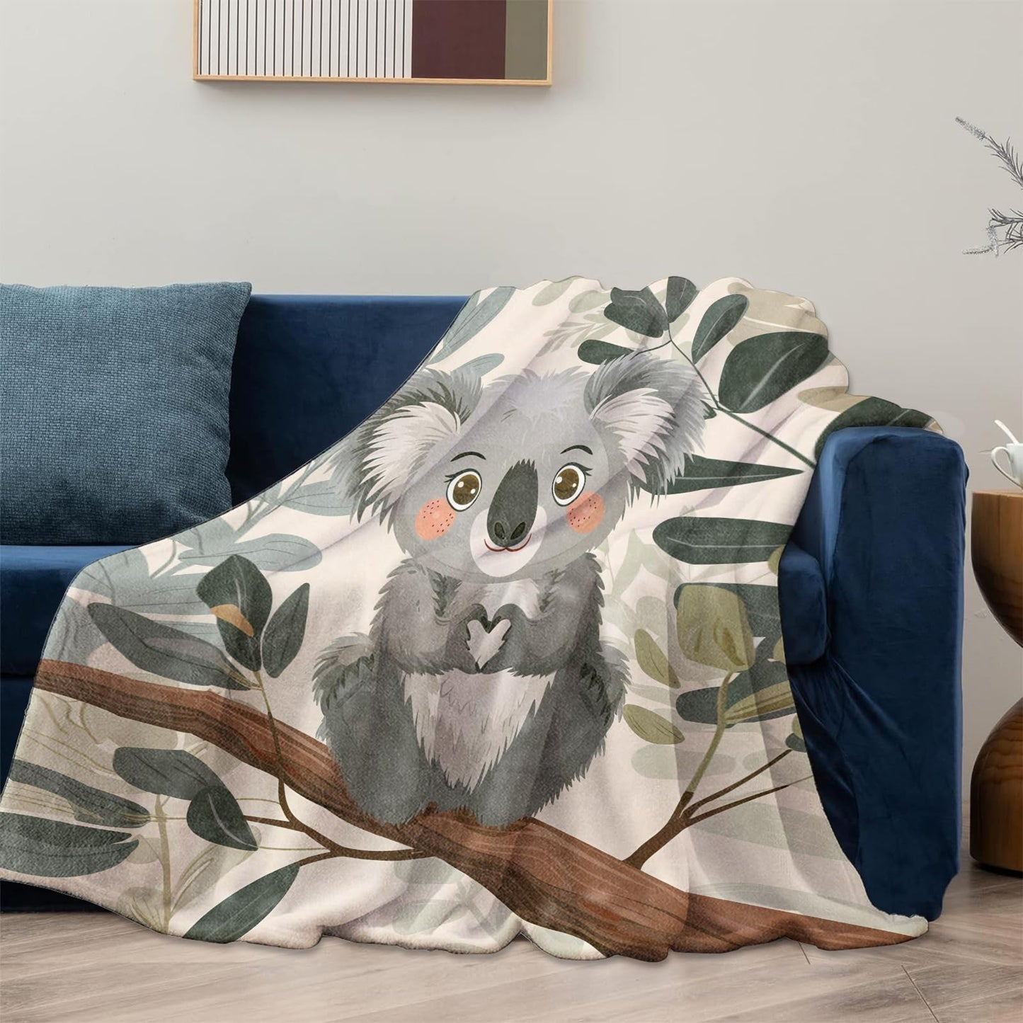Mounidso Koala Blanket Flannel Throw Blankets, Cute Cartoon Bear and Forest Leaf Lightweight Warm Soft Cozy for Animal Lovers, Gifts for Sofa Couch Chair Living Room Bedroom Home Decor, 50x60inch
