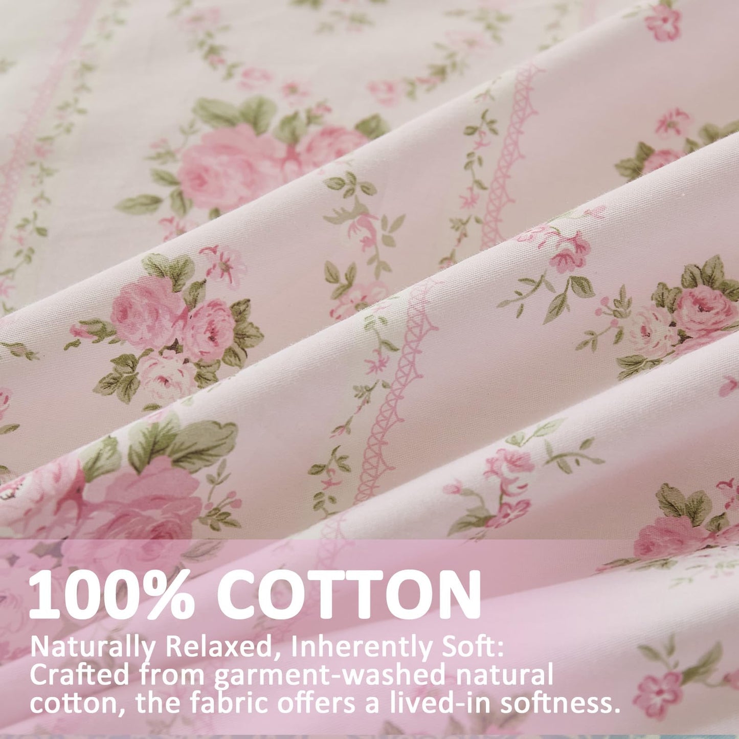 Cozaline Duvet Cover Queen Size - 100% Cotton Reversible Floral Duvet Cover Set with Zipper Closure, 3 Pieces Soft & Breathable Pink Aesthetic Bedding Set