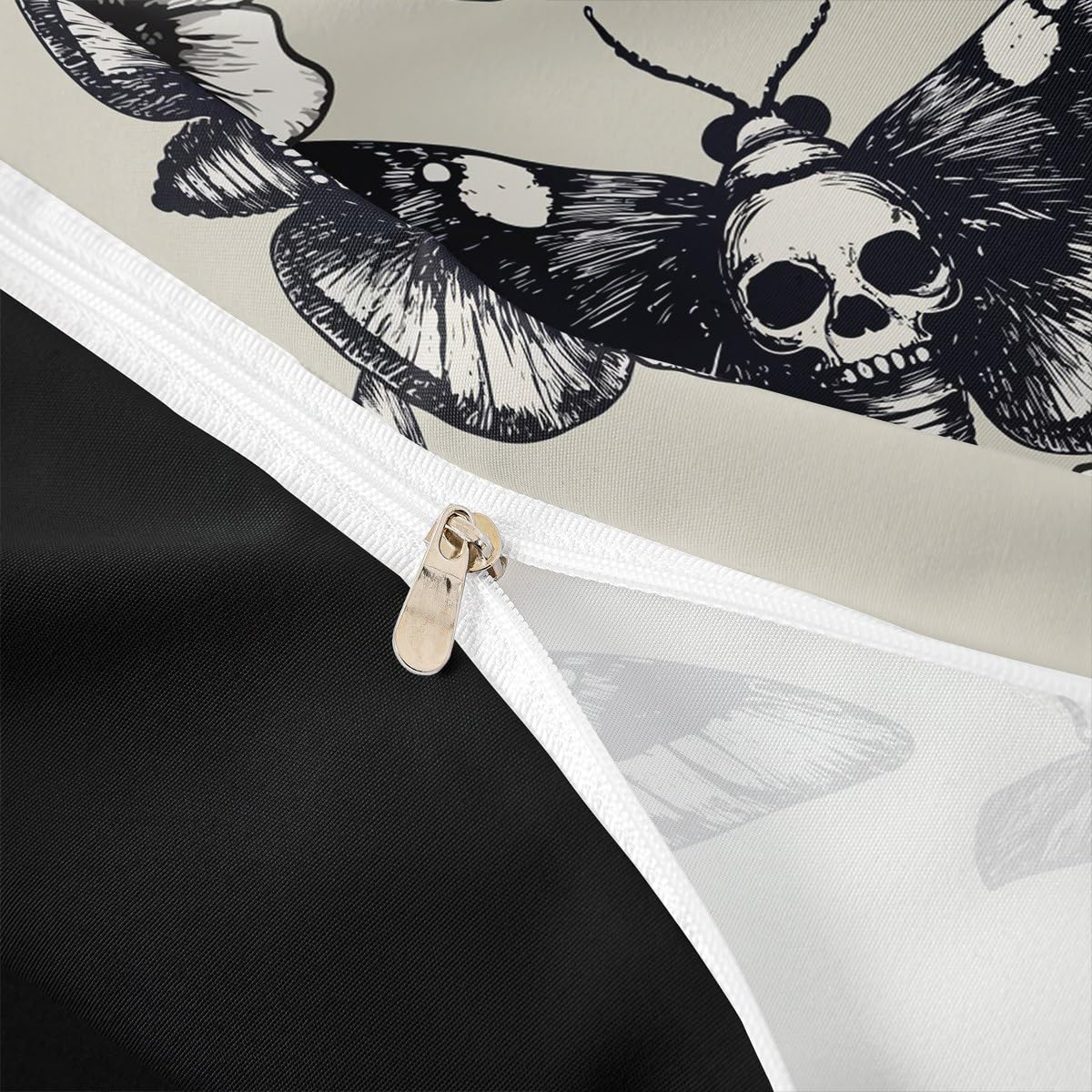 Skull Comforter Cover Set King Size Moth Printed Gothic Style Duvet Cover For Teen Boys Kids Sugar Skull Pattern Botanical Floral Decor Gray White Black Soft Microfiber Bedding Set With Zipper Ties