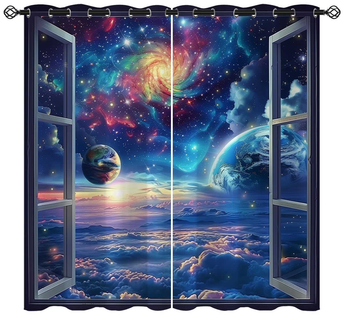 Space Galaxy Blackout Curtains for Girls Boys Kids Home Decor, Universe Nebula Galaxies Solar Planet Grommet Thermal Insulated Drapes Darkening Window Curtain for Bedroom Living Room, 42 x 63 Inch