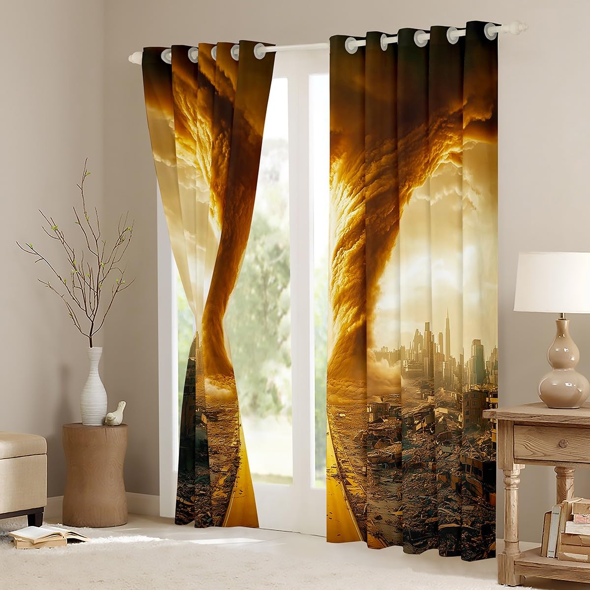 Erosebridal Sandstorm Curtains 38" Wx45 L,Natural Tornado Window Curtains Drapes for Storm Chaser,Nature Disaster Room Decor