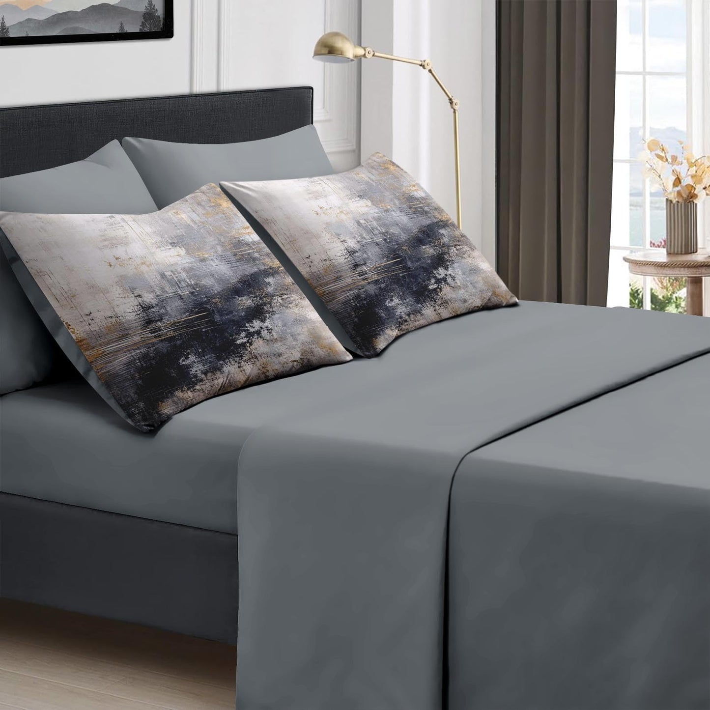 Boewywh Comforter Set Twin Size Abstract Modern Gold 7 Pcs, Bedding for Kids and Adults, Bed Sheet Sets with Fitted Sheet 2 Pillowcases & 2 Shams for Bedroom Bed Decor