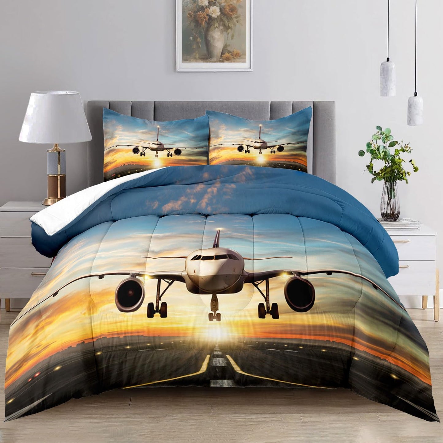 Raphus cucullatus Airplane Comforter Set - Twin Airplane Bedding Sets for Boys, Outer Space Twin Bedding Sets