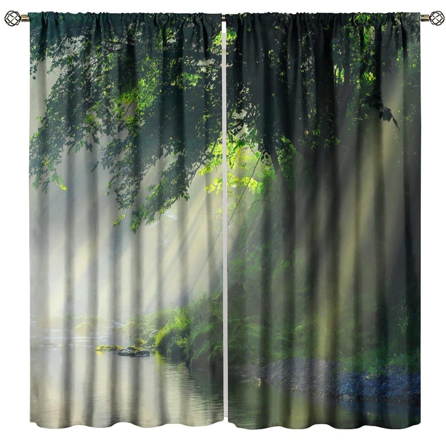 AuiMzoo Forest Waterfall Curtains Natural Woodland Lakes, Streams and Forest Flora Blackout Curtains for Bedrooms, Living Rooms and Coffee Rooms42X45 Inch