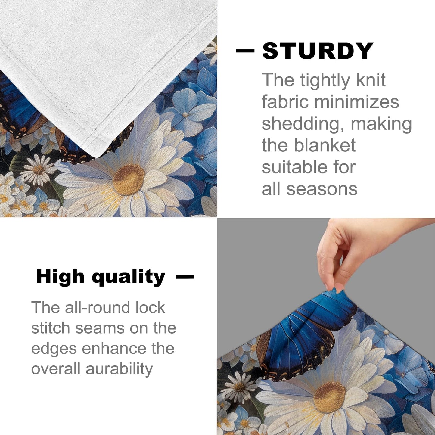 Romantic Butterfly Blanket for Girls Women and Nature Lovers, Flannel Blankets Gifts, Daisy and Blue Hydrangea Floral Throw for Sofa Couch Bed Living Room, Soft Warm Cozy Home Decor 60" x 50"