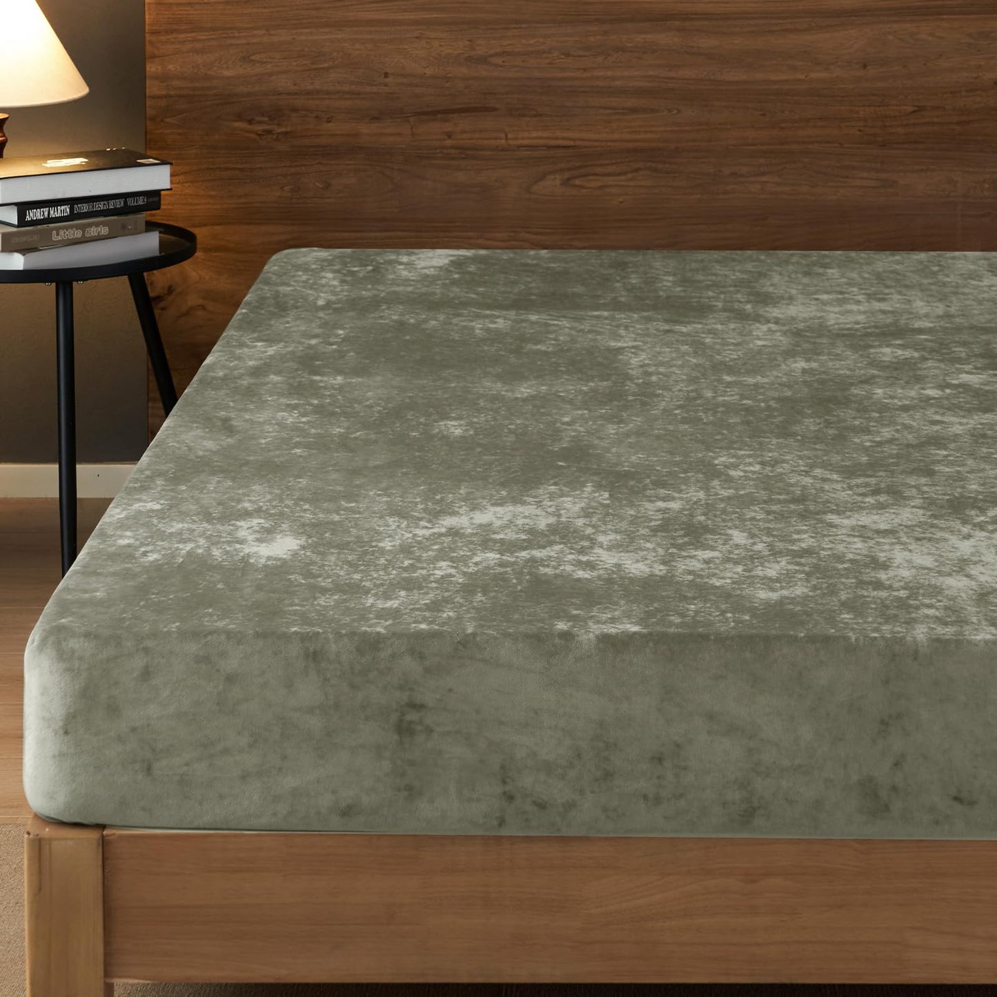 PHF Truly Velvet Fitted Sheet Only Queen Size, Luxury Super Soft Cozy Fuzzy Fleece Bottom Sheet, Deep Pocket Up to 16",Suitable for Fall Winter Spring, No Pillowcases, Smokey Olive