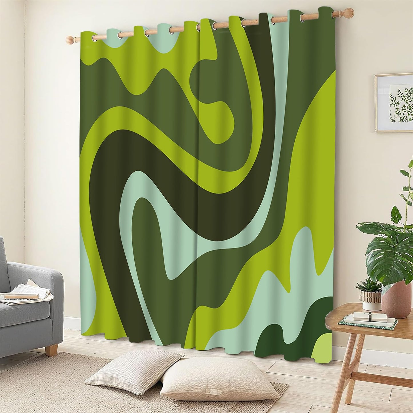 Abstract Wave Blackout Curtains 84" W x 54" L, Emerald Green 3D Print Pattern Curtain, Top Grommet Darkening Curtain for Bedrooms Living Rooms Hallways Children's Rooms and Studies