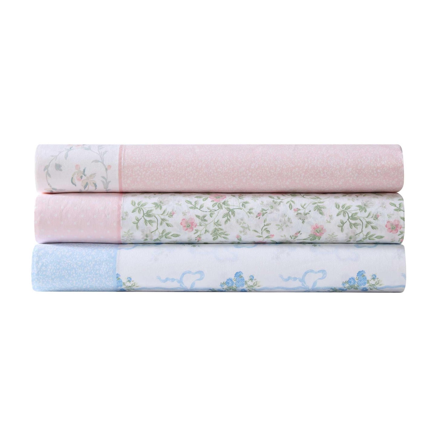 Laura Ashley - King Sheet Set, Soft & Breathable Cotton Percale Bedding with Deep Pocket, 200 Thread Count, Bed Sheets with Fitted Sheet & Matching Pillowcases (Floral Ribbon Blue)