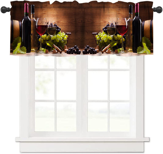 AAVEUP Red Wine Valance Curtains for Kitchen,Vintage Romantic French Cellar Grape Fruit Wine Glasses Window Valances Short Panel Blackout Treatment Drapes for Bathroom Bedroom Restaurant 54x 18 in