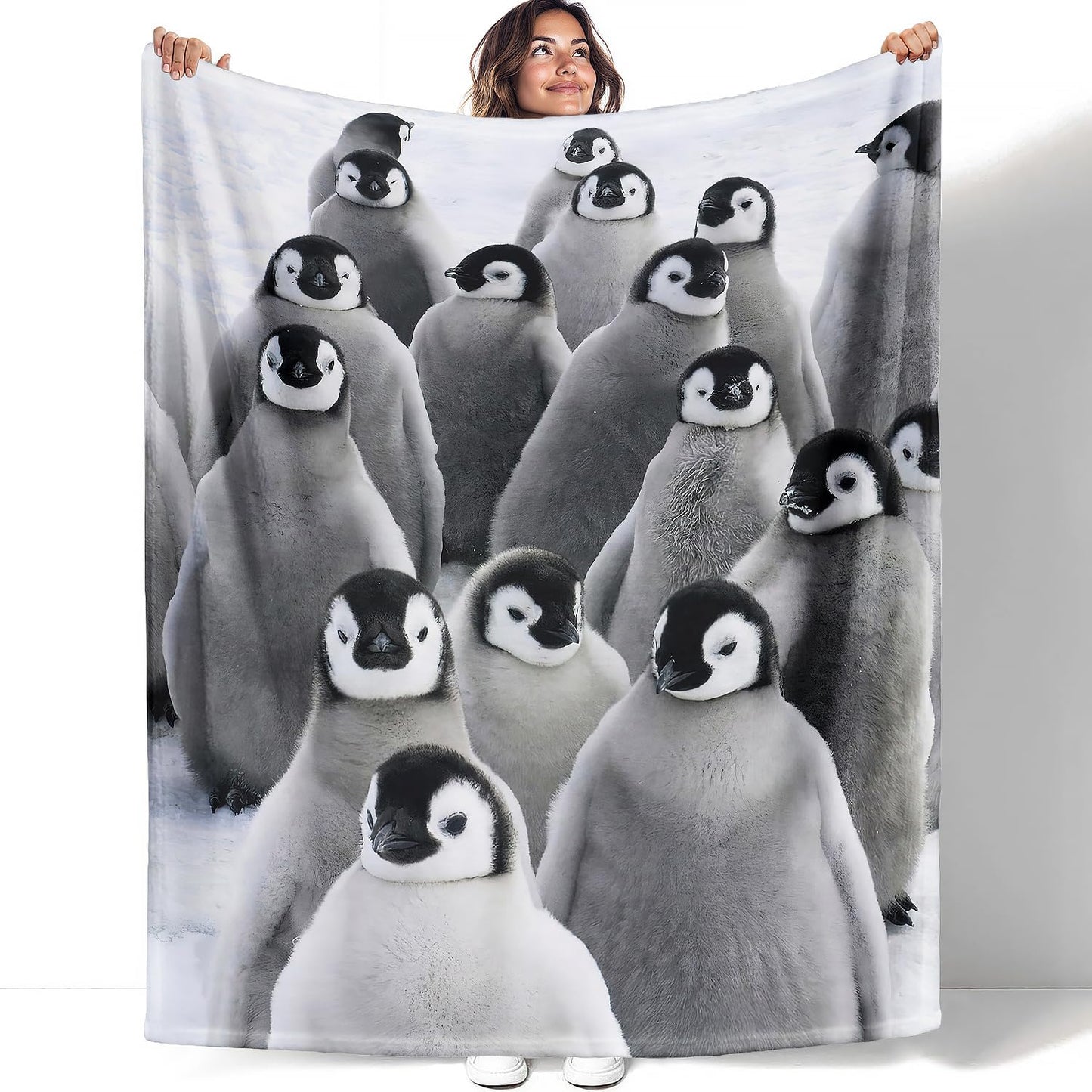 YISUMEI Realistic Antarctic Animals Blanket, Grey and White Penguins Resting on the Snow, Plush and Smooth Hand Feel for Kids Adults, 60"x80"