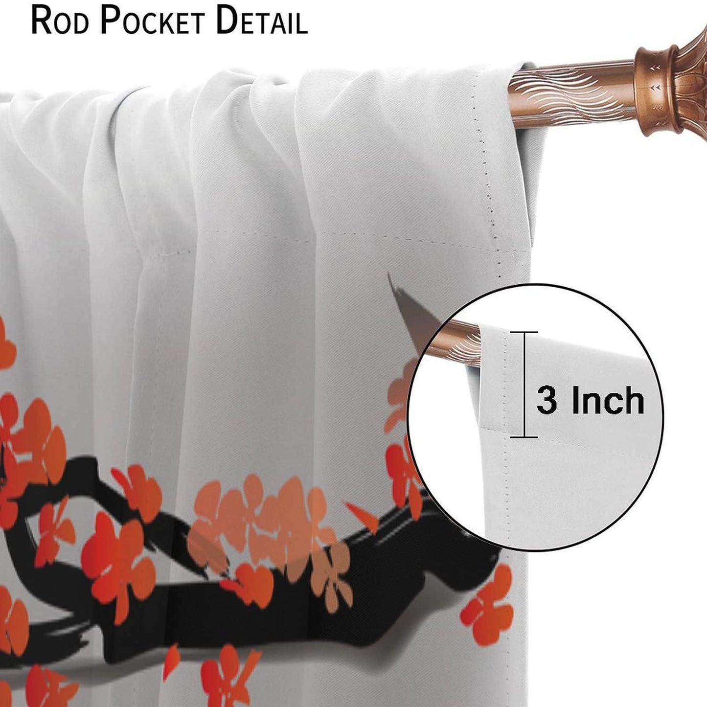 Japanese Style Curtains, Koi Fish Swimming Cherry Blossom Branch Design, Bedroom Living Room Decorative Room Noise Reduction Darkening, 2 Sets of Panels, 42x45 in. Orange Gray
