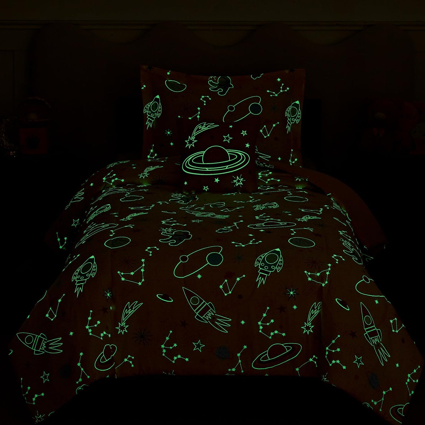 Wink Deer Twin Comforter Set for Girls-3 Pieces Space Glow in the Dark Twin Bedding Sets for Kids,1 Comforter,1 Sham and 1 Decor Pillow
