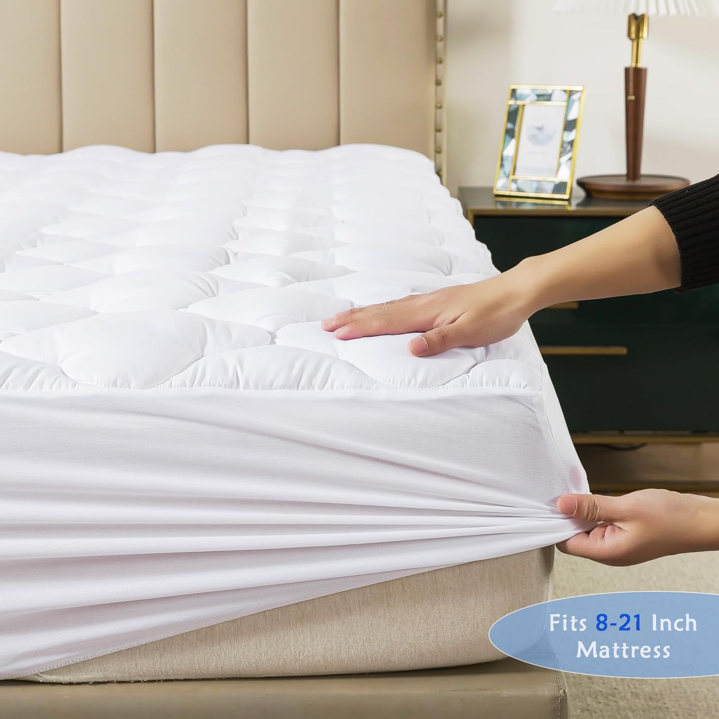 WhatsBedding Full Mattress Pad,Fitted Full Mattress Protector Soft with Deep Pocket 6"-18",Depth Breathable,Mattress Cover