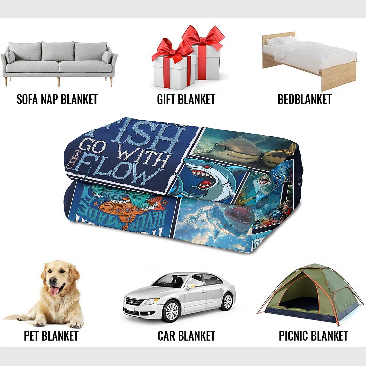 XSMEI Shark Throw Blanket, Ocean Marine Life Design, Soft Cozy Fleece Blanket for Couch Bed, 60 x 80 Inches