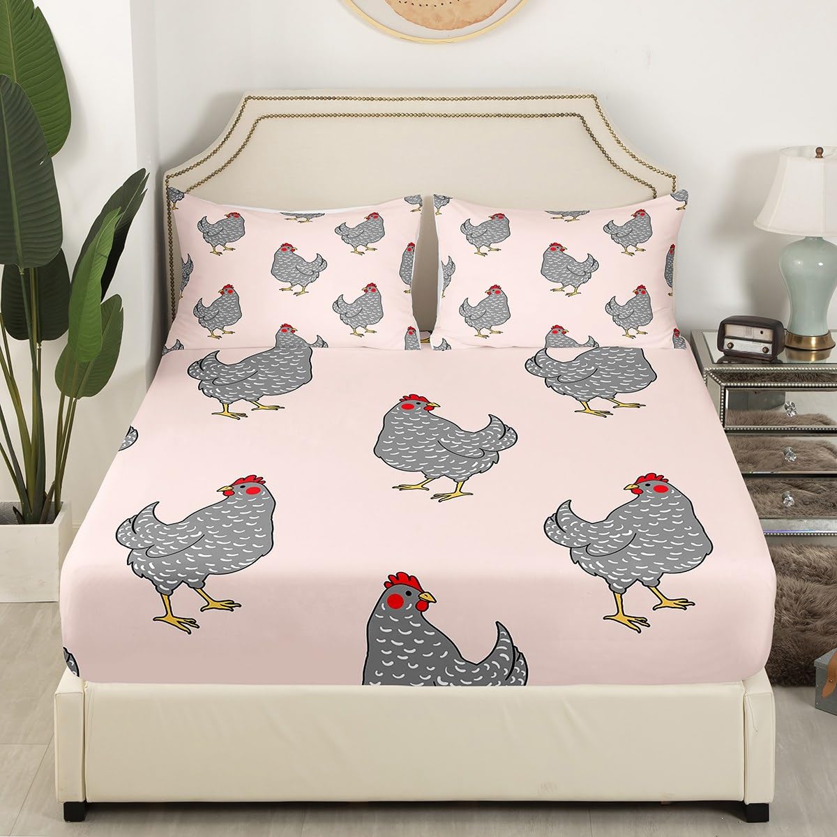 Erosebridal Rustic Chicken Sheet Set for Kids Boys Girls,Watercolor Rooster Bed Sheets Full,Farmhouse Animal Bedding Set,Country Wild Animal Fitted Sheet + Top Sheet Microfiber + 2 Pillowcases