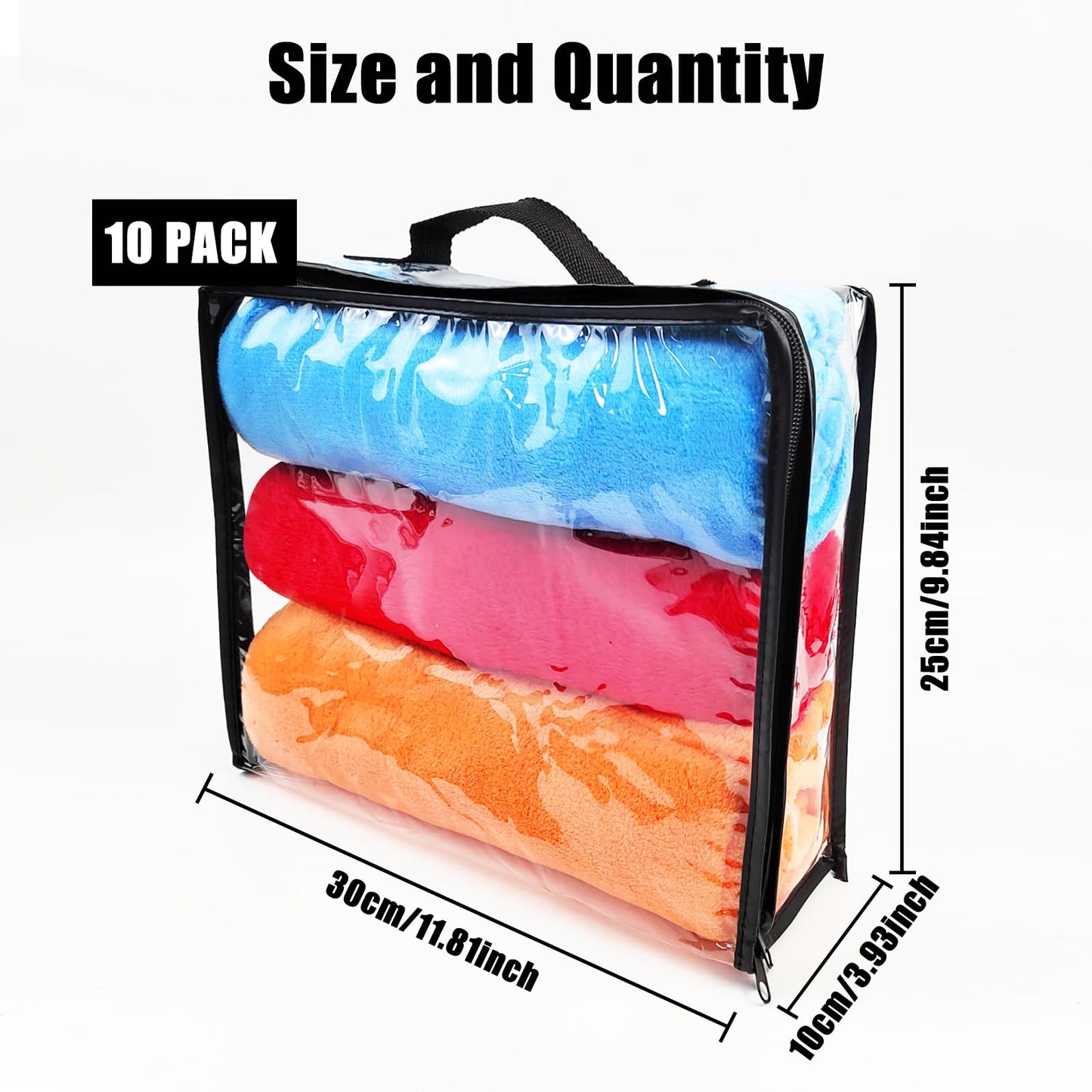 Hlimior 10 Pieces Large Clear Travel Packing Cube ，Clear Vinyl Zippered Storage Bags See Through Moving Bag Plastic Storage Bags PVC Multipurpose Pouch with Handle for Sweater Shirts Dress Storage
