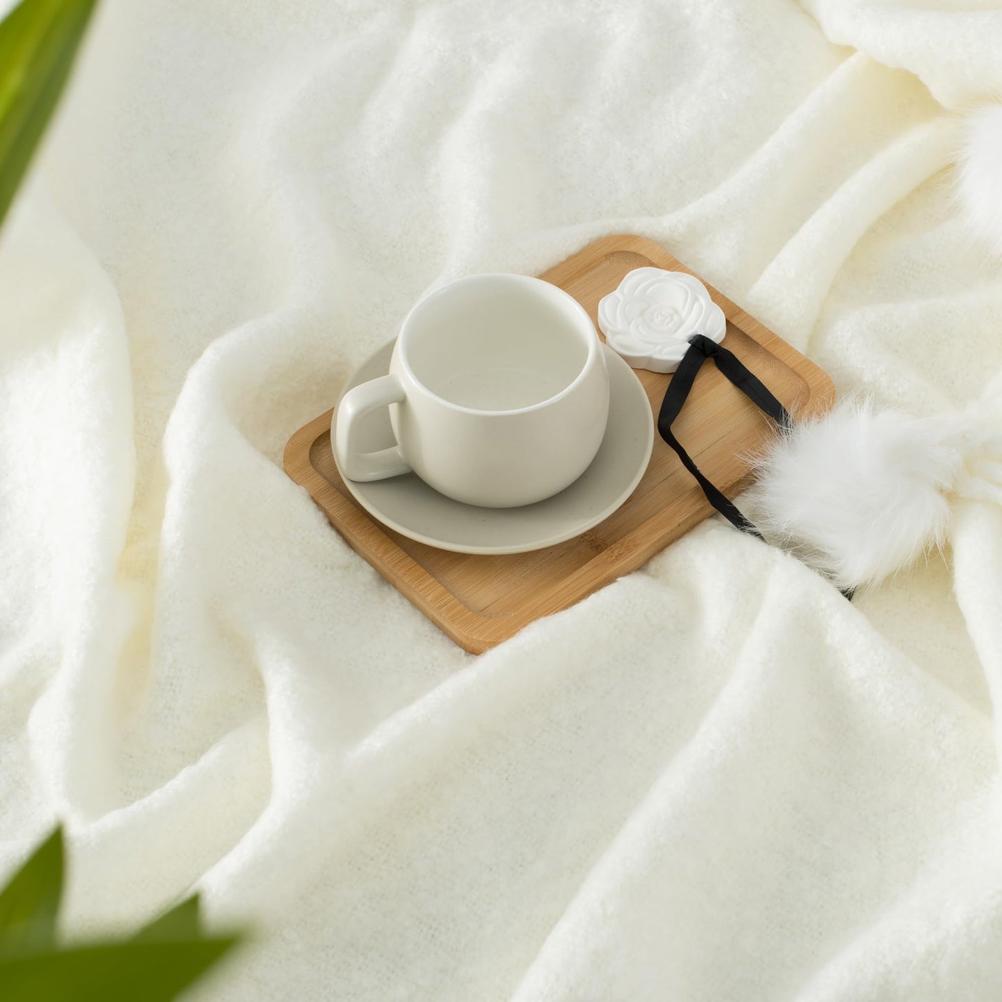 GINAMUSE White Pom Pom Throw Blanket for Couch, 60"X80" Soft Lightweight Knitted Farmhouse Decorative Blankets for Bed and Sofa