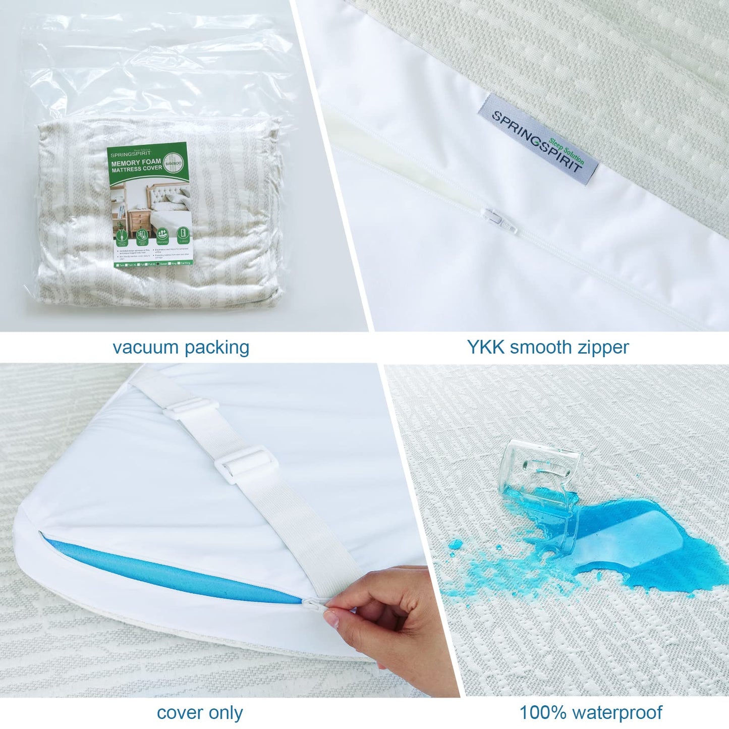 Mattress Topper Cover Protector Twin XL Size 3 Inch, 100% Waterproof Viscose Cooling Mattress Topper Encasement Zippered with Adjustable Straps, Fit Memory Foam Mattress Topper