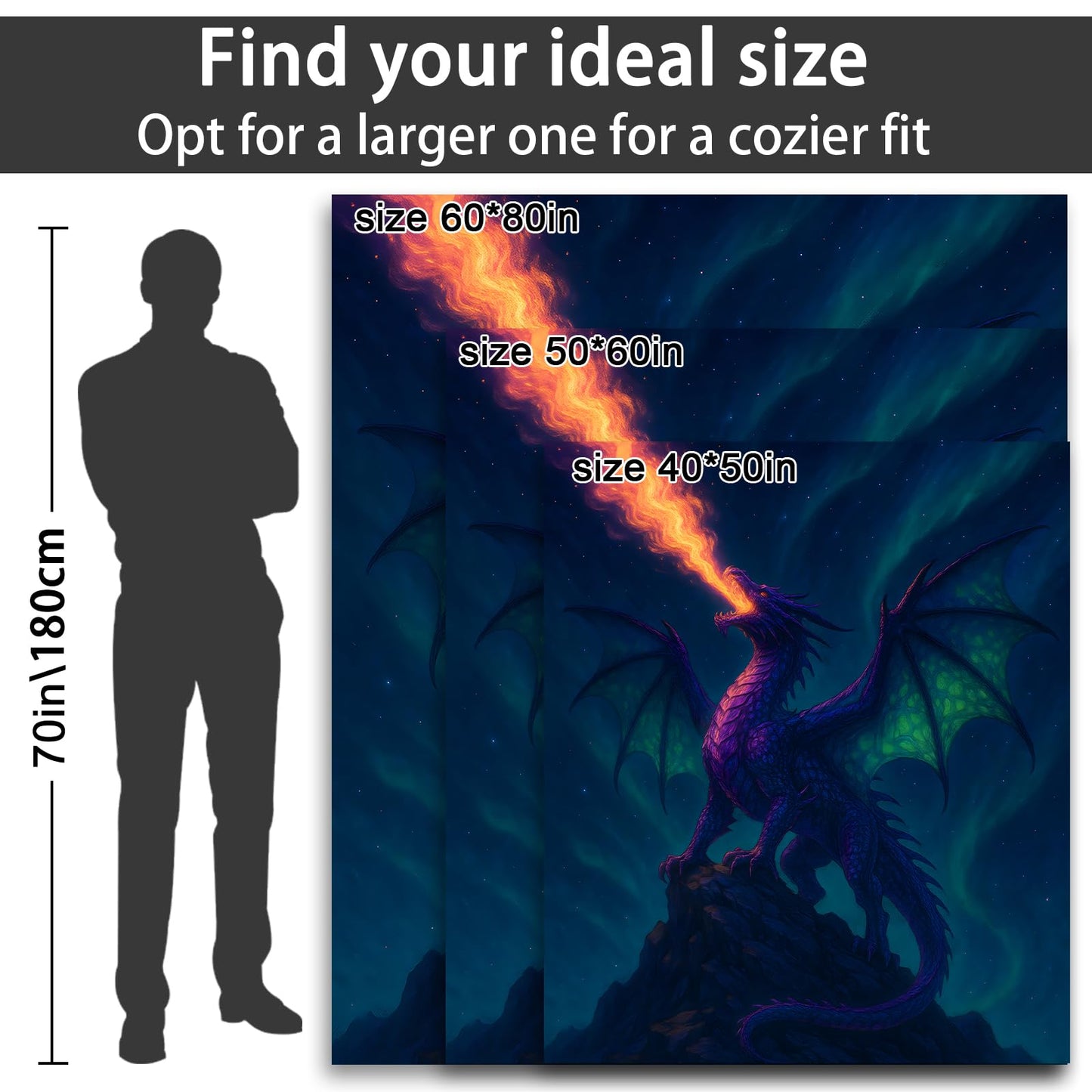Fire-Breathing Dragon Fleece Blanket for Boys Girls Kids, Cozy Soft Fantasy Creature Theme Blankets Gifts for Women, Adults, for Bedroom, Travel, Camping, Sofa, Room Decor 50x60 in
