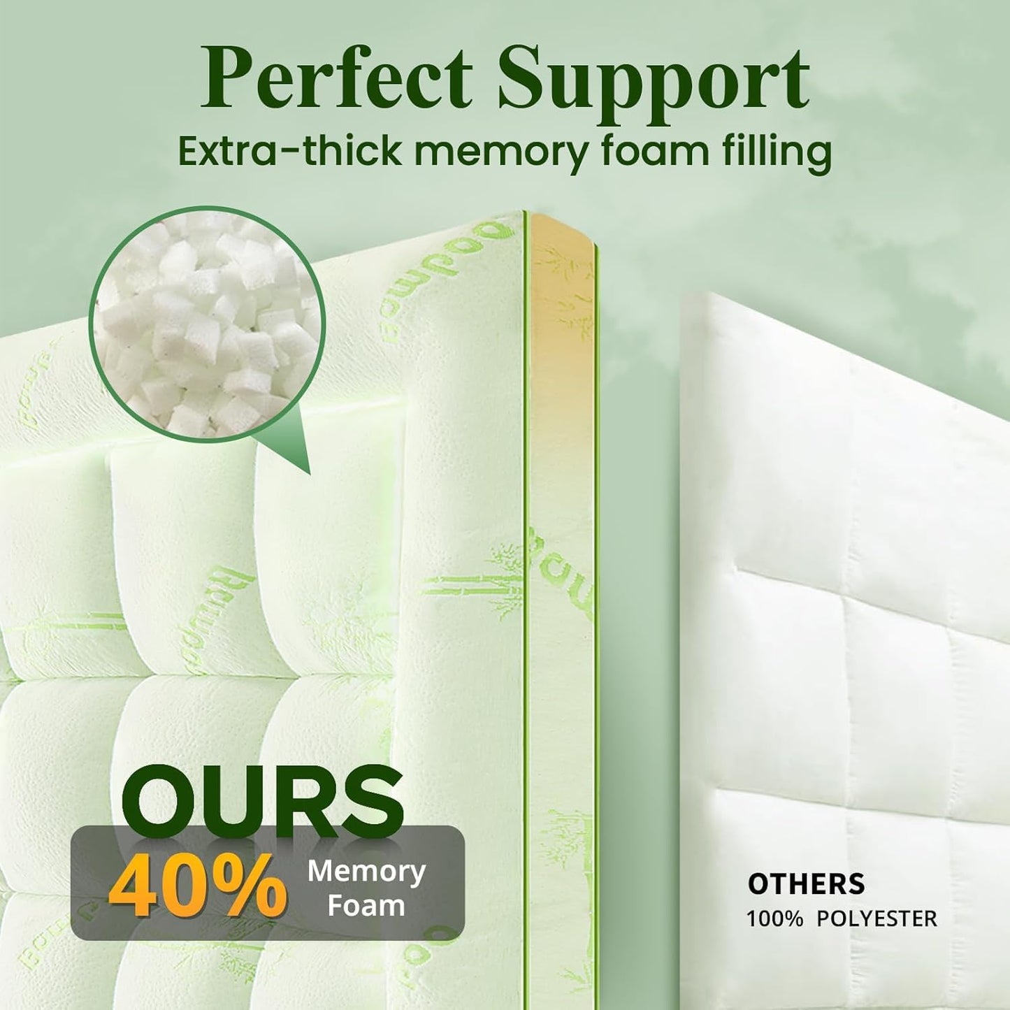 KRIMANO Memory Foam Mattress Topper - Viscose Made from Bamboo Pillow Top Thick Queen Size Mattress Pad for Back Pain, Ultra Soft & Cooling for Hot Sleepers, 6-18'' Deep Pocket, Green