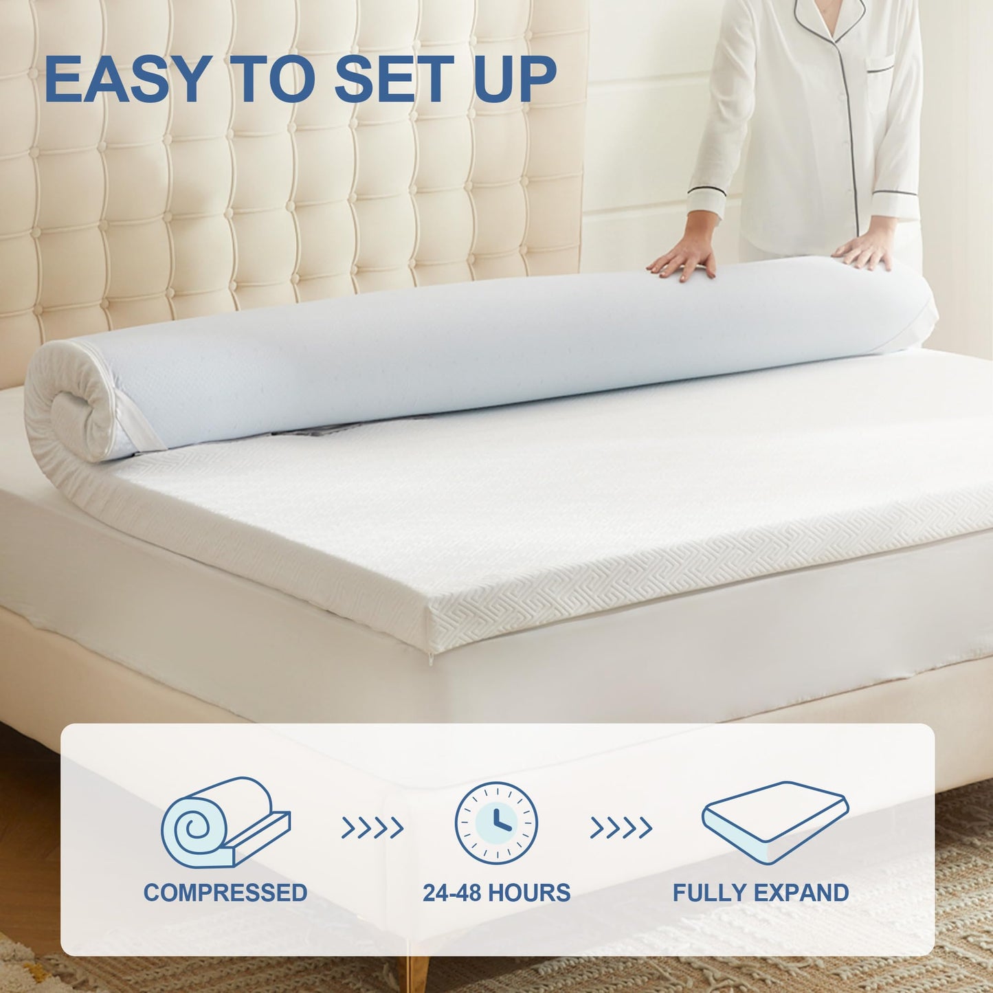 Eiayeebil 3 Inch Memory Foam Mattress Topper Full, Memory Foam Pad with Removable & Washable Cover, Bed Topper for Back Pain, Non-Slip Ventilated Design, Full Size