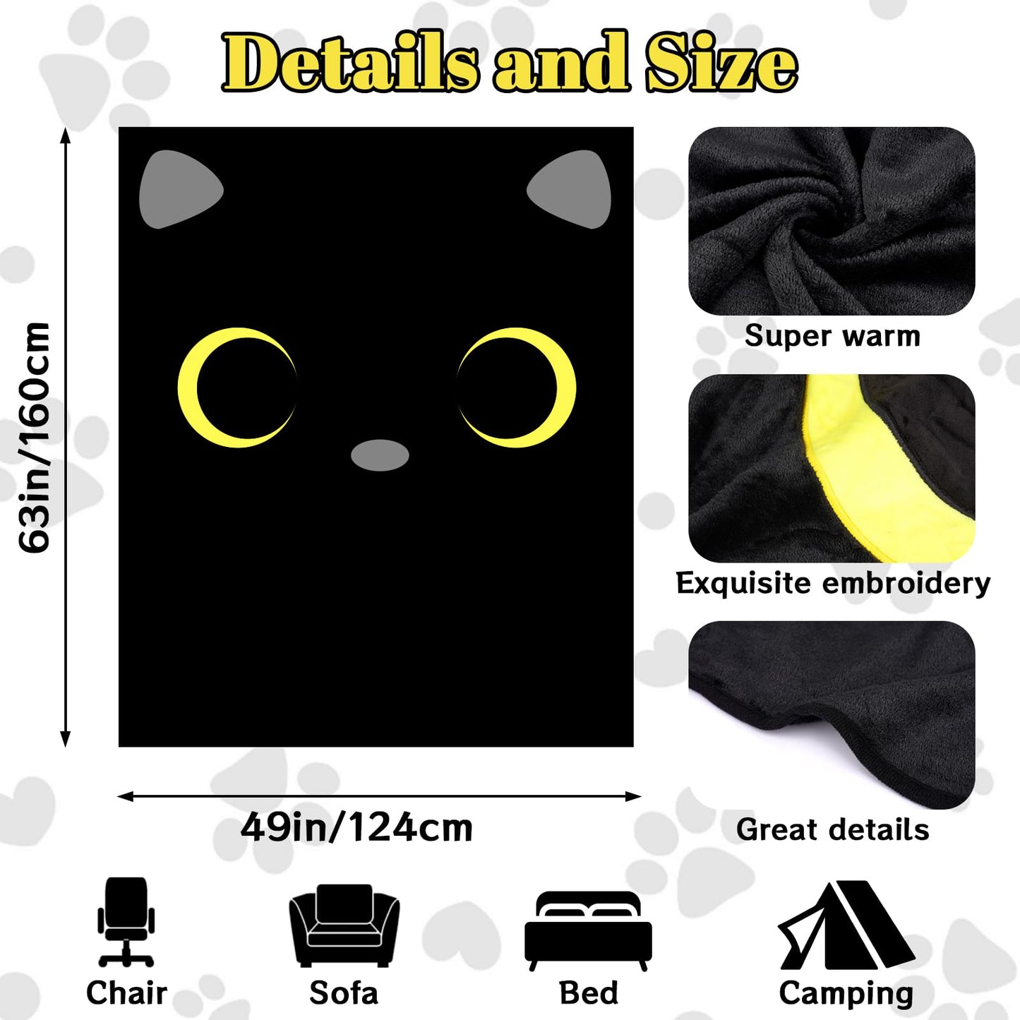 Black Cat Flannel Throw Blanket, Soft and Cozy Cat Blanket Gifts for Girls Women, 63x49 Inch Soft Fleece Blanket for Couch, Bed