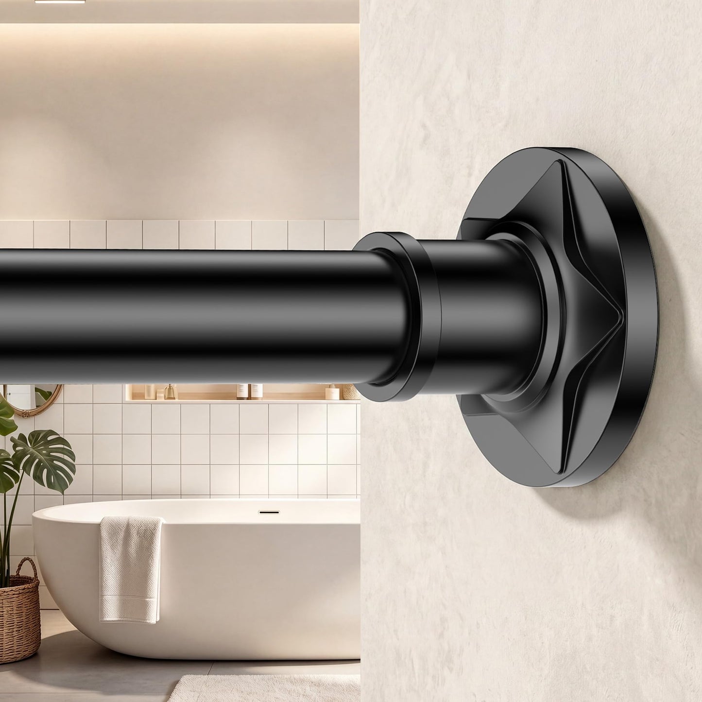 Outdoor Curtain Rod 30-96 in (8ft) No Drilling Adjustable Tension Black Shower Curtain Rod 1.1" Diameter Stainless Steel, Rustproof Heavy Duty, Room Divider for Bathroom Window Patio Closet
