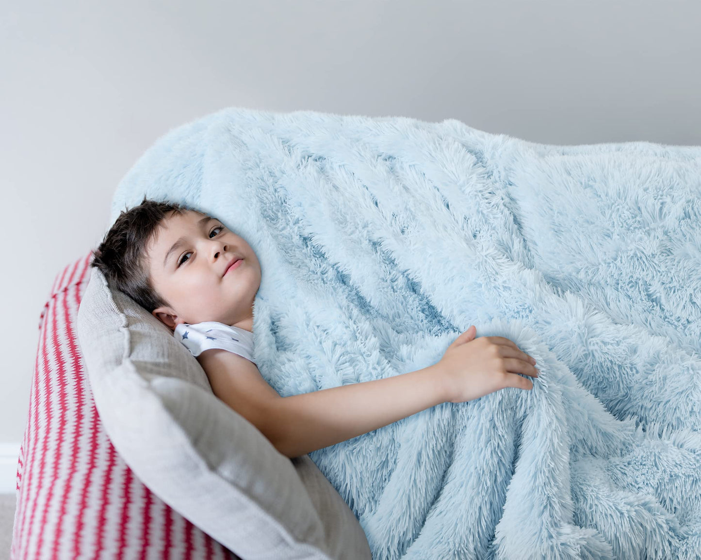 BENRON Light Blue Throw Blankets, Super Soft Shaggy Fuzzy Sherpa Blankets, Cozy Warm Lightweight Fluffy Faux Fur Blankets for Bed Couch Sofa Photo Props Home Decor, Washable 50"x60"
