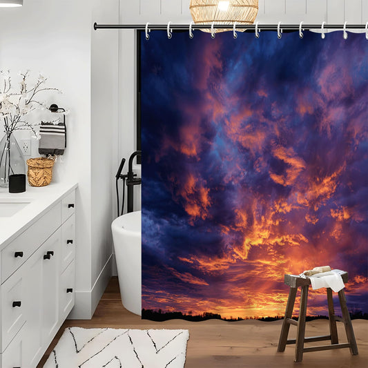 ZROLUW Orange Sky 3D Shower Curtains 72" W x 72" L Sunset Landscape Printed Waterproof Bathroom Curtain Fabric with Hook