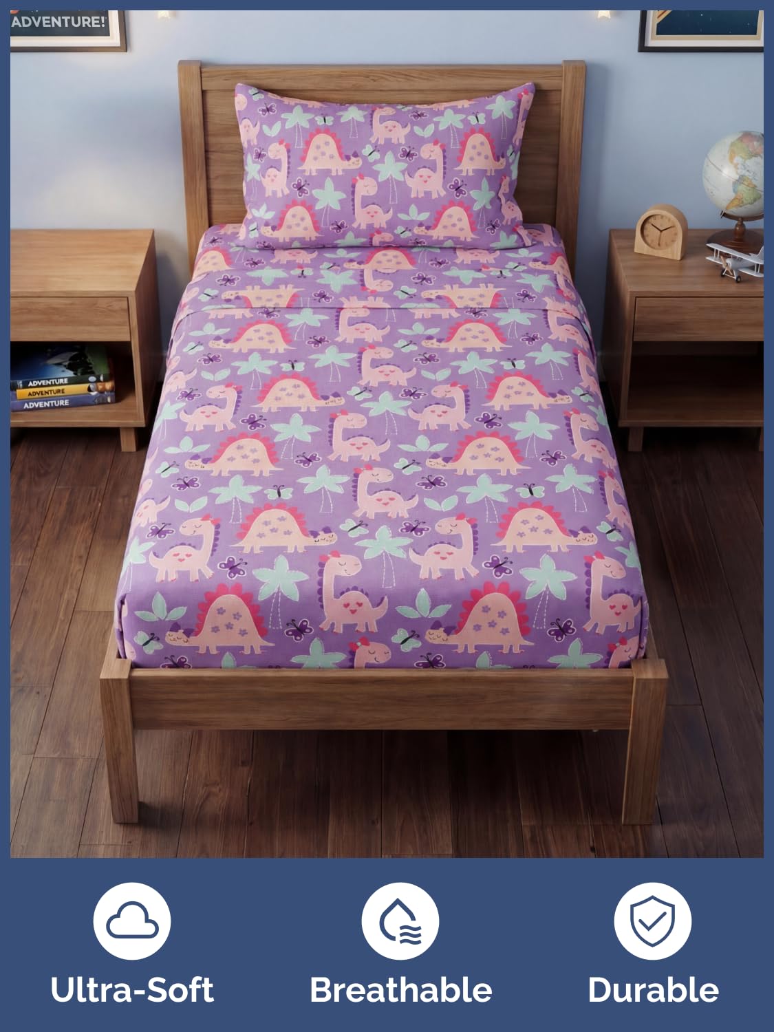 CGK Unlimited Kids Pink Dinos Twin 3 Piece Sheet Set - Boys, Girls, Teens, Toddler - Easy Fit with Deep Pockets - Soft, Cooling & Breathable Sheets - Cute, Cozy, Fade & Wrinkle Free - Machine Washable