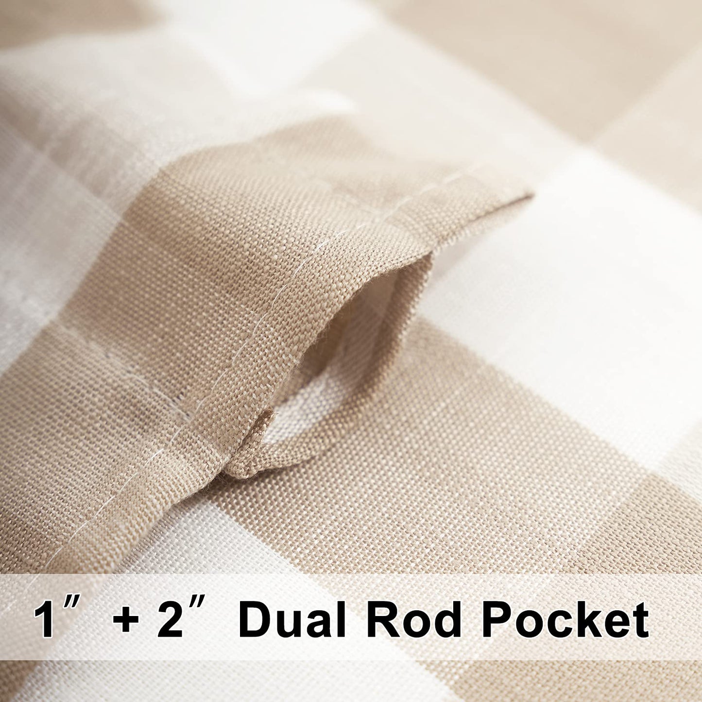 Treatmentex Pompom Buffalo Plaid Curtains 45" Kitchen Curtains Rustic Farmhouse Tan and White Check Curtain Panels for Small Windows Basement Bathroom Rod Pocket 2pcs
