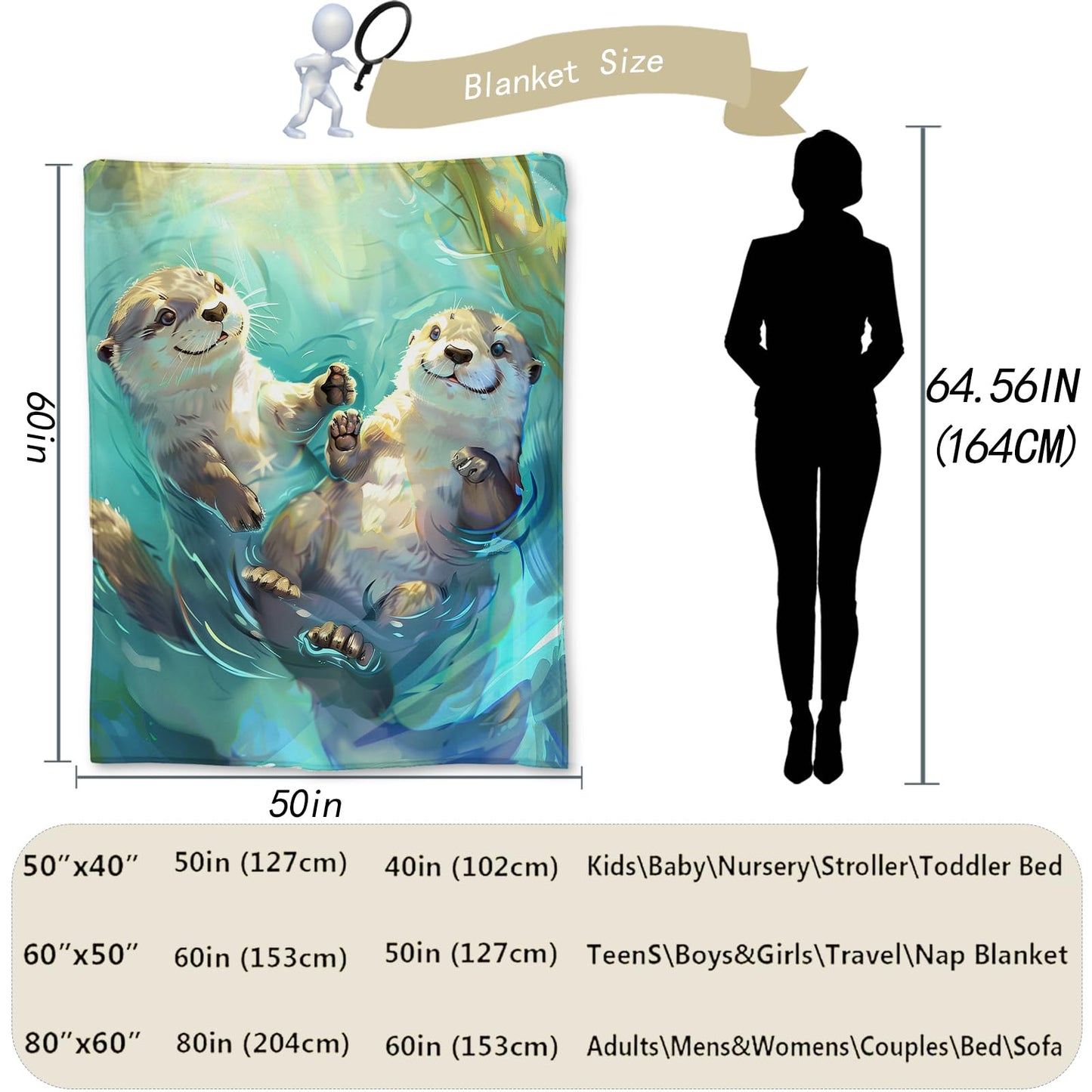 Ti Caldi Cute Swimming Otter Blanket - Soft Warm Fuzzy Flannel Throw Blanket, Cozy Lightweight Blankets for Couch, Bed, Travel & Outdoor Use, Ideal for Adults Kids Women Boys Girls 50×60 in