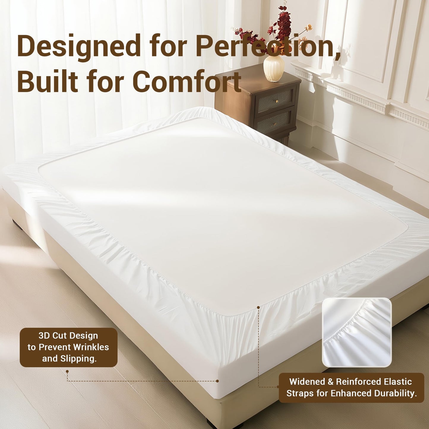 SheRest Full Size Bed Sheet Set 4 Piece - 16 Inch Extra Deep Pocket, Double Brushed Microfiber, Soft & Dry Touch, Stay in Place, Wrinkle Free, Stain & Fade Resistant Bedding - White