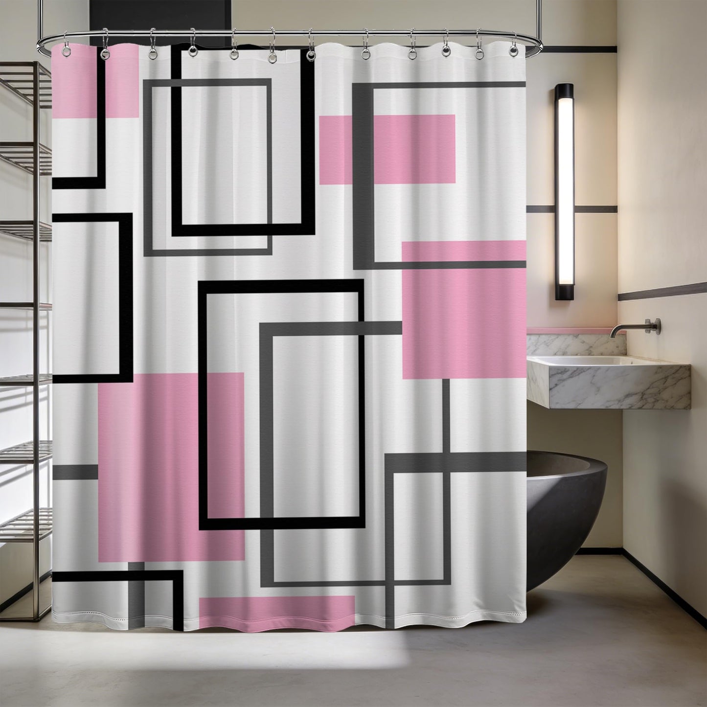 Yieldeer Light Pink Geometric Shower Curtain, 70 x 72 Inch