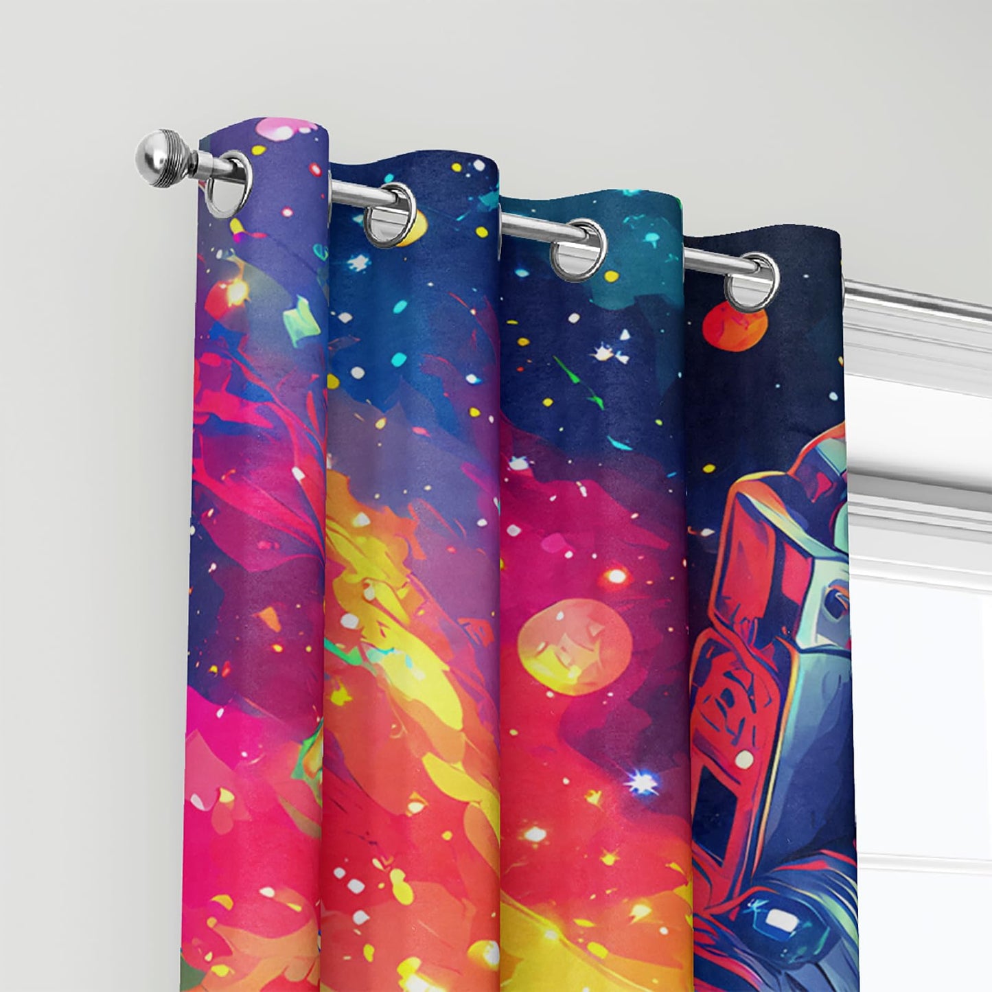AILONEN 3D Astronaut Curtains for Kids Bedroom, Outer Space Galaxy Window Drapes for Boys Girls, 52" W x 84" H Blue Black Space Theme Grommet Curtains 2 Panels