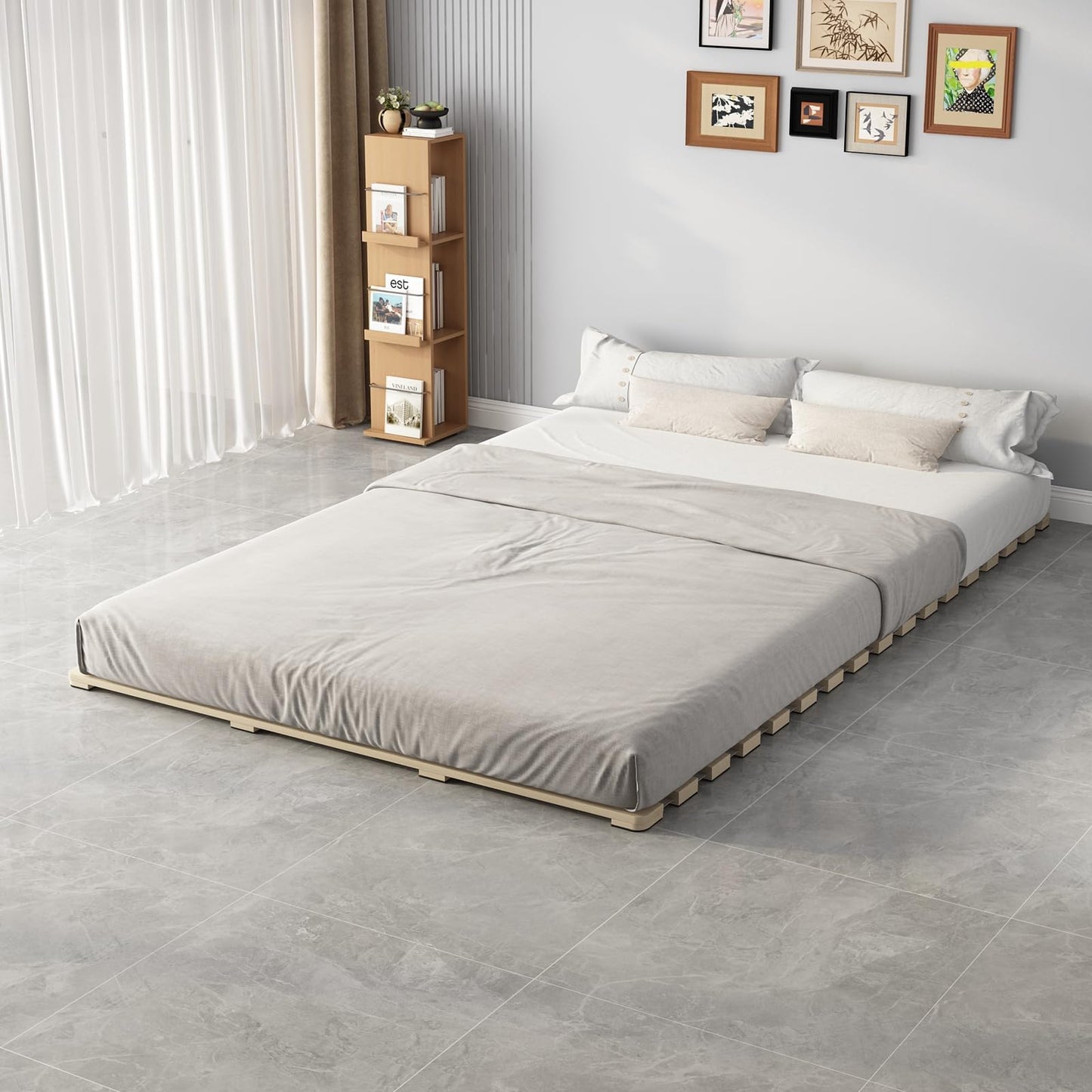 LOBOTOU Floor Bed Frame Japanese Futon Tatami Mat Breathable and Moisture-Proof, The Support Board Under The Mattress (Queen)