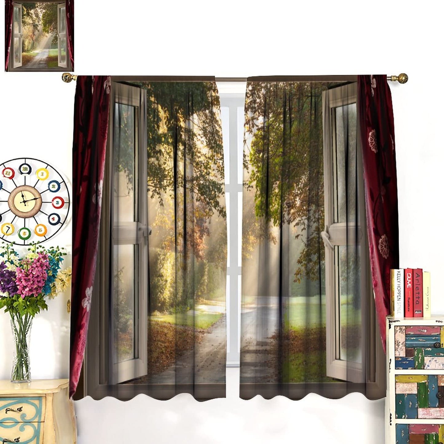 Natural Scenery Curtains Light Penetrates Through Trees Beautiful Scenery Bedroom Decor Rod Pocket Blackout Window Drapes 2 Panels Set 42x45in