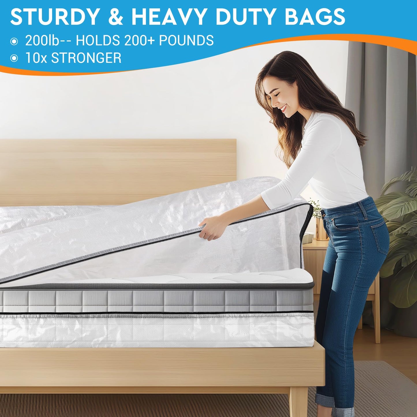Mattress Bag for Moving and Storage, Extra Thick Mattress Cover with Heavy Duty Handles & Premium Zippers, Waterproof Mattress Storage Bag, Reusable Moving Bag (Cali-King Size)