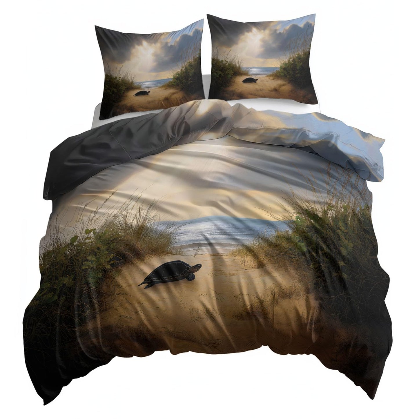 Super Soft Realistic Style Duvet Cover Set Twin Size, Nature Africa Turtles Bedding for Kids Boys Girls Teens - Breathable and Anti-Allergic Soft Comforter Cover 2 Pillow Shams