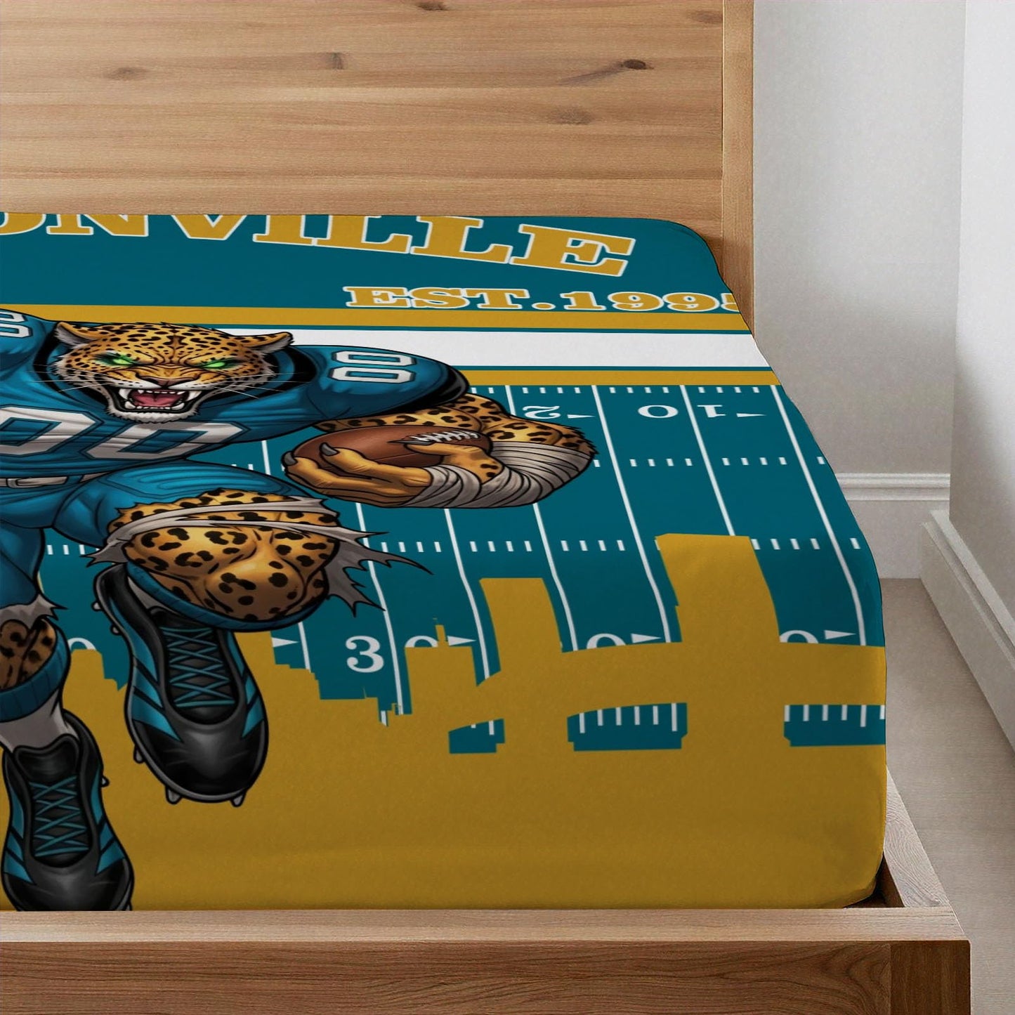 Allenjoy Jacksonville American Football Teal Momentum Sheets Set with Fitted Sheet, Flat Sheet and 1 Pillowcase for Boys Teens Men Fans Son Bedding Bedroom Decor, Twin Size